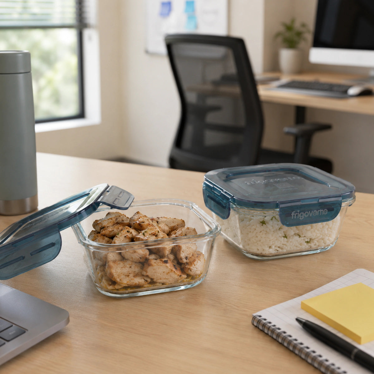 Frigoverre Evolution 3-Cup Square Food Storage Container, Gray Lid