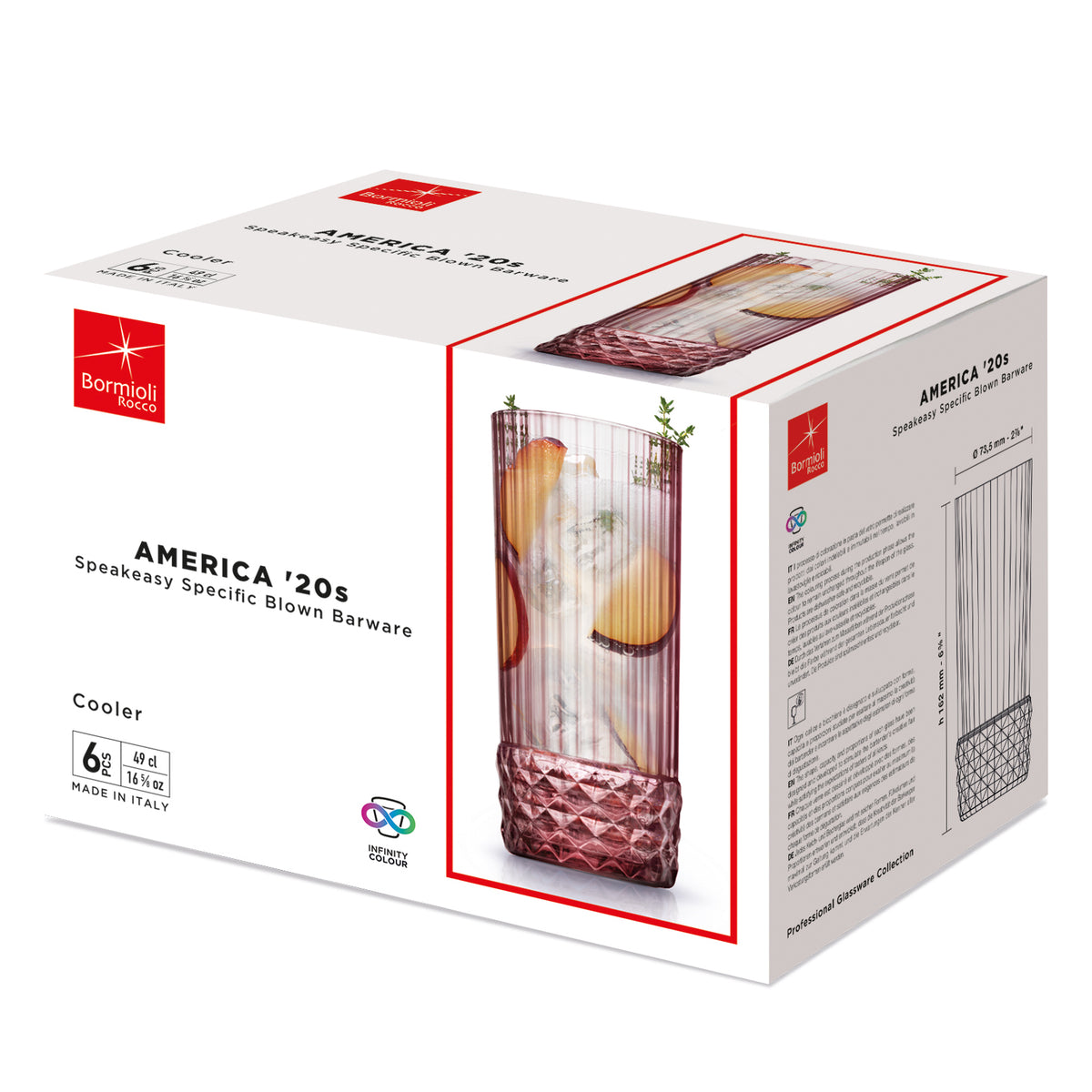 Bormioli Rocco America '20s 16.25 oz. Cooler Drinking Glasses, Lilac Rose box