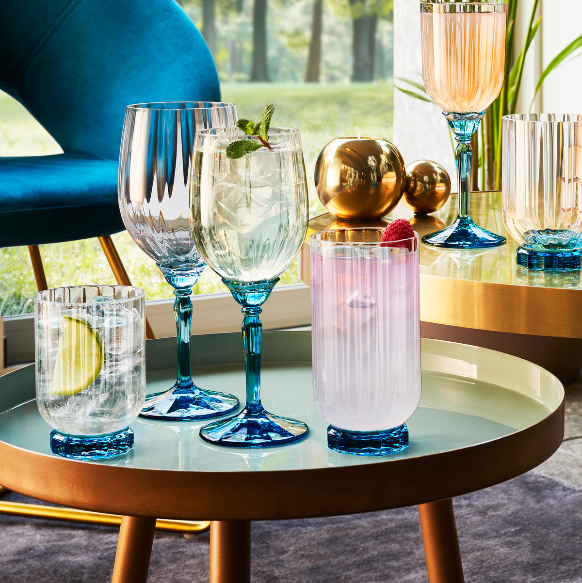 Bormioli Rocco Florian 14.5 oz. Beverage Drinking Glasses, Lucent Blue (Set of 4)