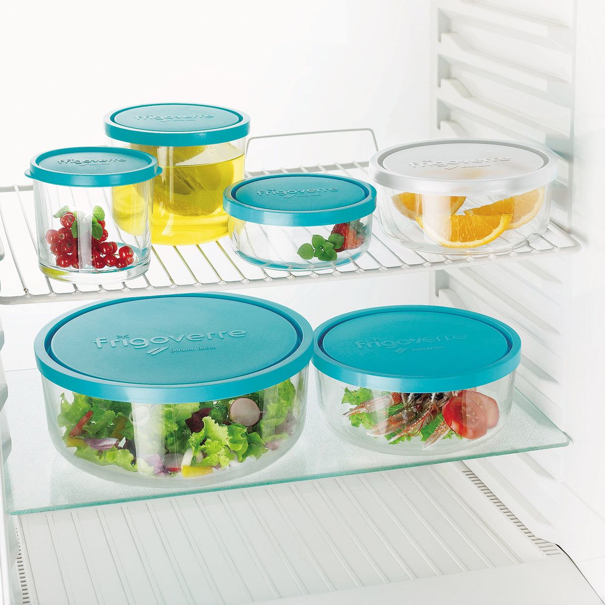 Bormioli Rocco Frigoverre 4pc Round Food Storage Container Set (15.25 oz., 30.5 oz., 53.75 oz., 104.75 oz.)