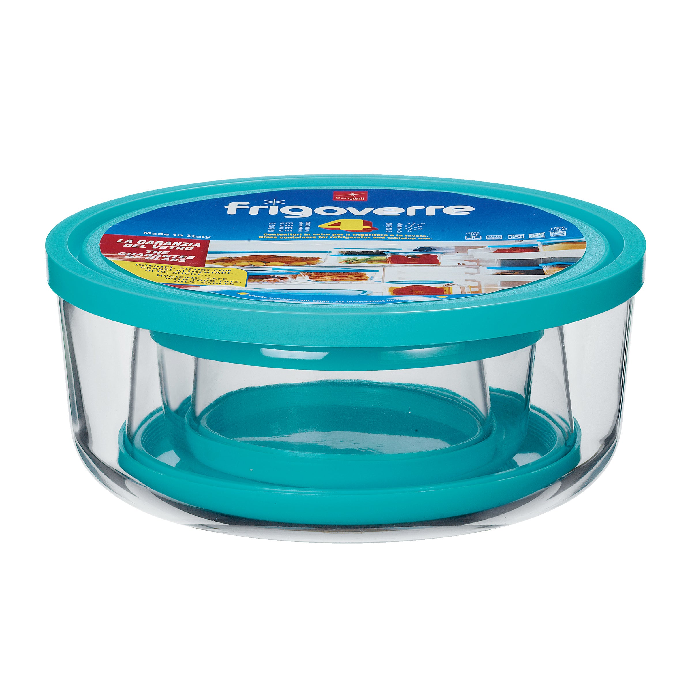 Bormioli Rocco Frigoverre 4pc Round Food Storage Container Set (15.25 oz., 30.5 oz., 53.75 oz., 104.75 oz.)